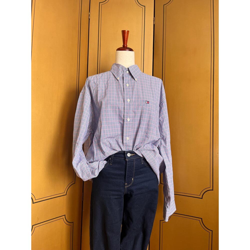 Vintage cotton shirt with checks by Tommy Hilfiger, size L